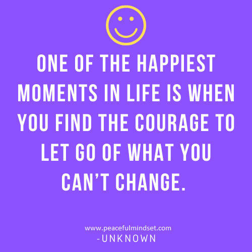 One of the happiest moments in life is when you find the courage to let go of what you can’t change. -Unknown